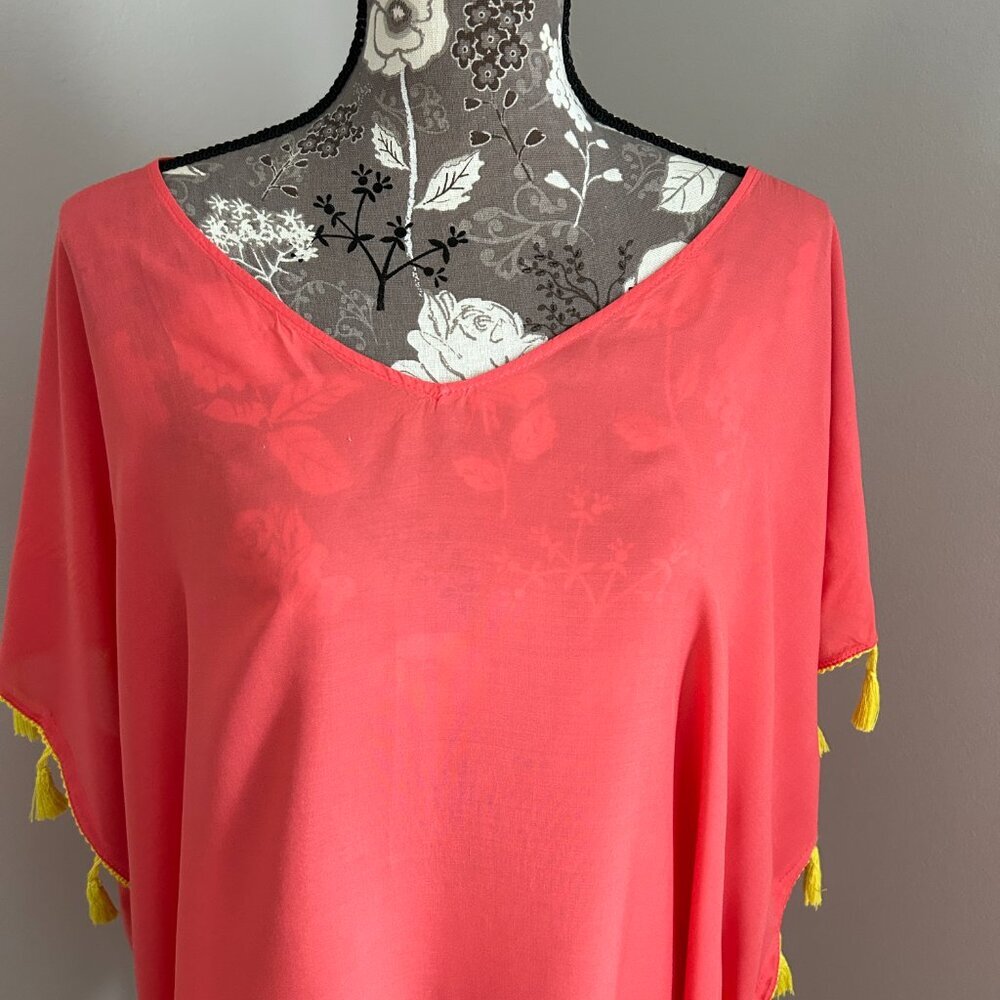 LADIES ORANGE COVER-UP W/YELLOW TASSELS SIZE OS